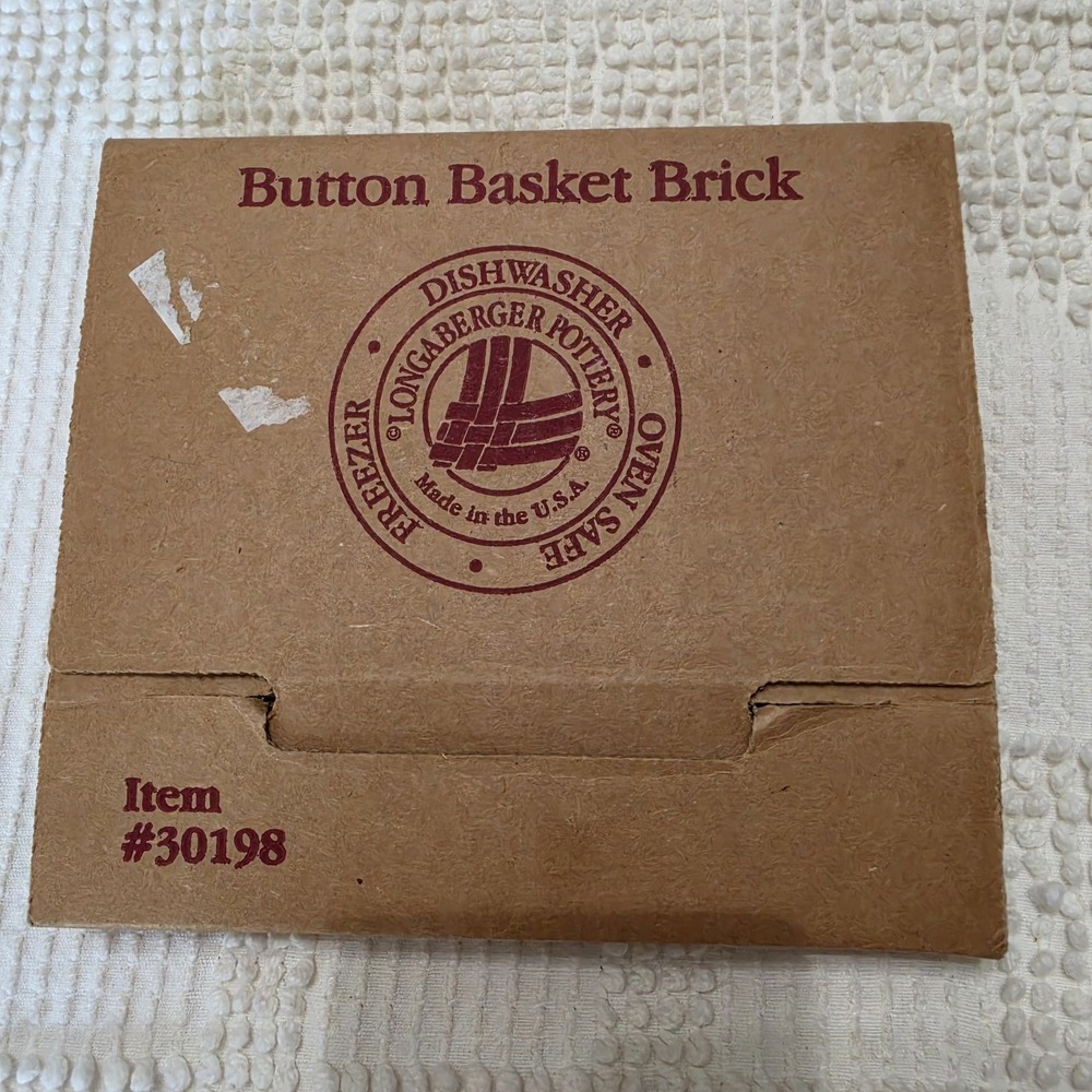 Longaberger Pottery Button Basket Brick Warmer Stone Bread 6" Round #30198 Box